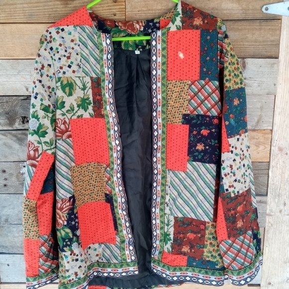 NEW Women's Lightweight Patchwork Jacket Plus Size 2X Roses - Picture 1 of 9